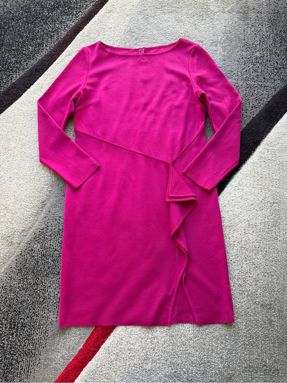 St. John Magenta Wool Blend Knit Long Sleeve Formal Sheath Dress